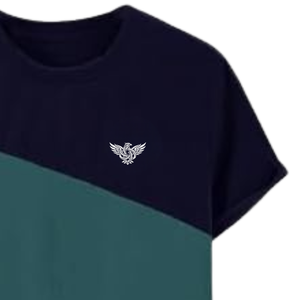 Camiseta de Algodón para Hombre, Color Azul Marino y Verde Esmeralda, Diseño Geométrico con Bloques de Color, Cuello Redondo, Manga Corta, Estilo Casual, Deportivo, para Uso Diario en Verano - Product Image 3