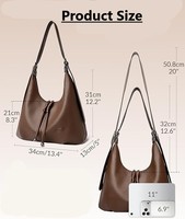Sac hobo en cuir véritable pour femme, fermeture à cordon, style classique, marron, bandoulière légère, usage quotidien, 34cm x 21cm, à vendre