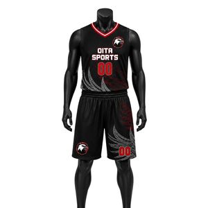 Black <b>Red</b> Basketball Set for Men Sleeveless Jersey and Shorts Uniform Breathable Lightweight Athletic Team Training Match Wear - Product Image 1