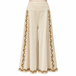 Pantalones Boho de Pierna Ancha para Mujer, Cintura Elástica, Cintura Alta, Estampado Tribal, Relajados |   Ligero y Transpirable para Festivales, Playa y Resort - Product Image 1