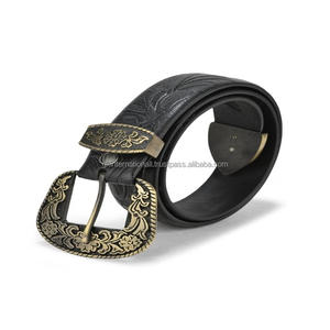 Cinturón de cuero genuino en relieve decorado con pétalos y hebilla de estilo occidental con flores Vintage unisex personalizado adecuado para uso diario - Product Image 5