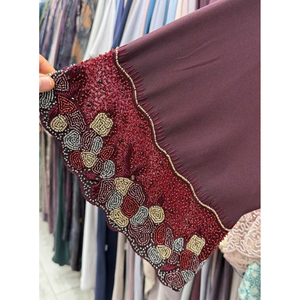 Maroon Designer <b>Abaya</b> Intricate Beaded Sleeve Work Elegant Modest Wear Premium Dubai Style <b>Abaya</b> for <b>Women</b> - Product Image 1