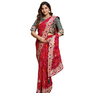 Launching <b>red</b> pure bandhej <b>saree</b> with heavy pitha & gota patti work New Festival wedding wear - Product Image 1