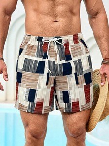 Square Splicing Pattern Beach Shorts <b>Men</b> Colorful Plaid 3D Print Short Pants Summer Hawaiian Casual Sports Quick Dry Swim <b>Trunks</b> - Product Image 1