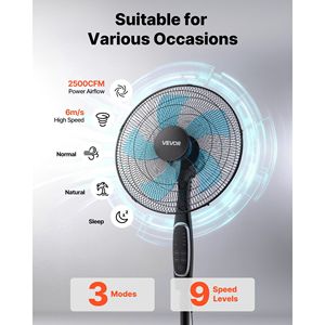 Ventilador de Pedestal de 18 Pulgadas con 2700 CFM, 9 Velocidades y 3 Modos, Control Remoto, Oscilación, Altura Ajustable, Ventilador de Torre de Pie Silencioso - Product Image 2