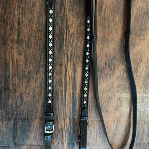 Rênes de cheval en cuir noir durable antidérapantes avec cristaux blancs, équipement équestre international - Product Image 1