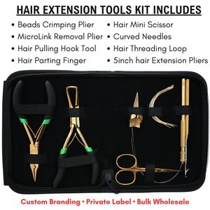 Kit d'outils pour extensions capillaires en acier inoxydable : Perles, Pince à sertir MicroLink, Pince de 5 pouces, Ciseaux à boucle, Aiguille à démêler - Product Image 2