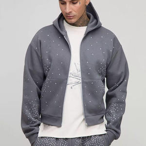 <b>Thigh</b> Quality Custom Tall Shrunken Rhinestone Zip Hoodie & Jogger Set Breathable Sweatsuits Cotton - Product Image 1