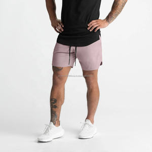 Logo Print Polyester Quick Dry Single Layer Light Weight <b>Zipper</b> <b>Pocket</b> Workout Sports Jogger Gym Wear <b>Mens</b> Running <b>Shorts</b> 5 Inch - Product Image 2