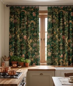Modern Intricate Asian Lands Art Nouveau Velvet Or Blackout Window <b>Curtain</b> Each Panel Soft Luxury Decorative Drapes Room - Product Image 4