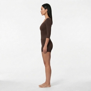 Custom Women’s Fitness Set Long Sleeve Fitted Shirt with Matching <b>Stretch</b> <b>Shorts</b> Two Piece Workout Activewear - Product Image 2