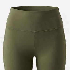 High Waist <b>Seamless</b> <b>Leggings</b> Full Length Solid Color Knitted Stretch Women's Yoga Pants Olive Green All Seasons - Product Image 4