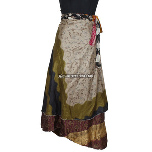 Vintage Indian Silk Sari <b>Magic</b> Wrap Around Skirts <b>Beach</b> Wear Skirt 2 Layer Reversible <b>Magic</b> Silk Sari Wrap Long Skirt Reversible - Product Image 2