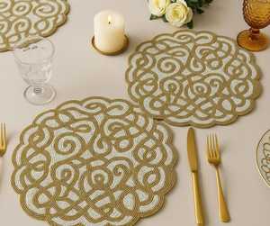 Handmade Polyester/Cotton <b>Beaded</b> <b>Placemats</b> (Set of 2) Floral Embroidered Design Eco-Friendly for Home & Hotel Use - Product Image 6