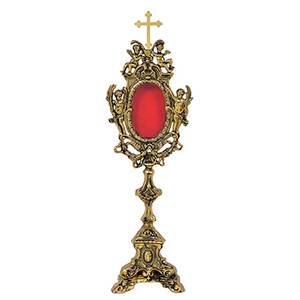 Antique Brass Reliquary with <b>Cross</b> <b>Top</b> | Catholic Relic Holder – DOUBLE VEE EXPORTS - Product Image 1
