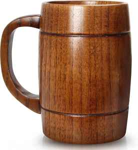 Jarra de Cerveza Rústica Hecha a Mano de Madera Maciza Natural con Asa Grande, Vaso Clásico Duradero para Té, Café y Cerveza - Product Image 1