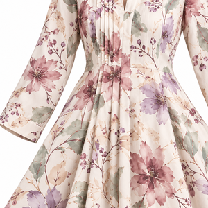 Vestido maxi floral tejido para mujer, manga larga, cuello con solapa, plisado, elegante, holgado, estampado, informal, acampanado, ropa al por mayor - Product Image 5