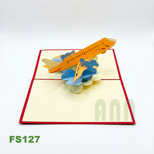 Carte pop-up 3D avion Kirigami artisanale, imprimée offset, en papier japonais, souvenir, carte de vœux, cadeau pour anniversaire et Saint-Valentin - Product Image 4