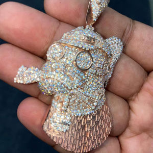 Pendentif Moissanite Smoker's Club Face Coupe Ronde Diamant Hip Hop Charme avec Argent 925 Sertie de Pierres Bijoux Fins Pendentifs & Breloques - Product Image 1