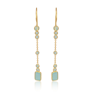 Nouvelles boucles d'oreilles pendantes élégantes et tendance en argent sterling 925 avec pierre précieuse chalcédoine aqua plaquée or 18 carats pour femmes - Product Image 3