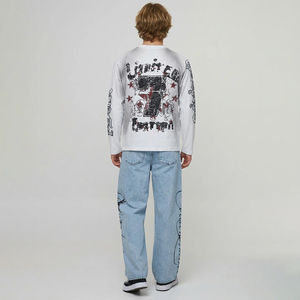 Jean droit délavé pour homme – Qualité supérieure, streetwear, impression personnalisée, coupe décontractée, taille mi-haute - Product Image 2