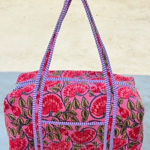 Bolsa de Viaje Acolchada Rosa Estilo Boho Vintage, Bolsa de Viaje de Fin de Semana de Algodón con Estampado Floral, Bolsa de Viaje de Algodón para Mujer, Uso Diario, Personalizada - Product Image 5