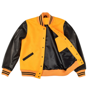 yellow color Latest <b>Maximize</b> Wear Varsity Jacket 100% Original Cowhide Leather Sleeves Woolen Fashion Long Wear for Men - Product Image 1