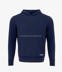 Men's <b>Navy</b> Blue Hooded <b>Sweatshirt</b> Regular Fit Cotton Knitted Pullover With Front Pocket Casual Autumn Wear - Product Image 2