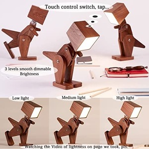 Lampe de table rechargeable en bois de qualité supérieure en forme de dinosaure, lampe de bureau LED portable avec un design décoratif amusant pour la chambre des enfants - Product Image 2