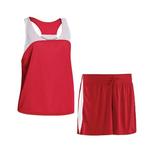 Conjunto Deportivo Rojo para Mujer, Top Deportivo de Malla con Espalda Descubierta y Pantalones Cortos a Juego, Uniforme Personalizado para Equipo Atlético - Product Image 1