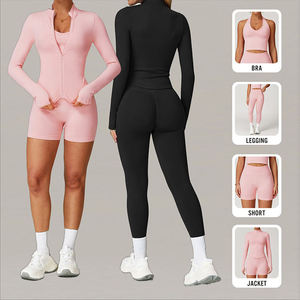 Womens Slim Fit Sports <b>Yoga</b> Top Breathable Full Zip Cropped <b>Jacket</b> with Stand Collar Front Logo for Running Sportswear - Product Image 1