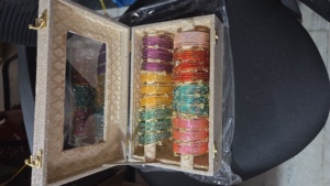 Handcrafted Designer Glass <b>Bangle</b> <b>Set</b> with Premium Velvet Lining <b>Gold</b>-Toned Jewelry Organizer Box Bridal Chura <b>Set</b> - Product Image 2