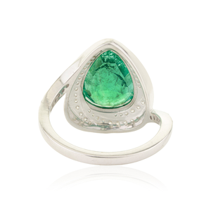 Gorgeous Luxury 3.74 Ct. Zambian Emerald & Diamond Double Prong Set Gemstone <b>Statement</b> Wedding <b>Ring</b> 18K White Gold Jewelry - Product Image 6