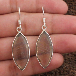 Boucles d'oreilles pendantes en fluorite marquise naturelle en gros, en argent sterling 925, bijoux de luxe pour femmes, cadeau de mariage ou de fête, directement de l'usine - Product Image 1