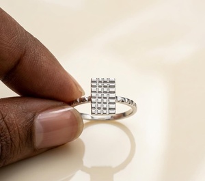 <b>925</b> Sterling <b>Silver</b> Geometric Grid <b>Ring</b> Minimalist Square Pattern <b>Ring</b> Handmade Modern Contemporary Grid Jewelry For Women - Product Image 1