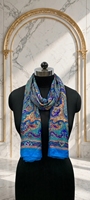 Écharpe longue en soie pour femme avec motif Paisley, impression numérique, bleu multicolore, légère, multi-usages, été