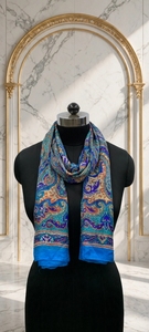 Women's Adult Long <b>Silk</b> <b>Scarf</b> with Paisley Pattern Digital Printing Blue Multicolor Lightweight Multi-Purpose Summer - Product Image 2