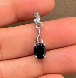 Pendentif ovale en onyx noir plaqué rhodium en argent sterling, fait main, tendance, vente en gros, cadeau minimaliste pour elle, bijoux délicats - Product Image 3