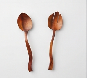 Ensemble de cuillères à salade en bois, polies à la main, design minimaliste, réutilisables, pour la restauration et la maison - Product Image 1