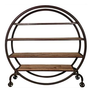Modern <b>Industrial</b> <b>Wooden</b> <b>Shelf</b> with Metal Frame Round Design for Living Room Home Furniture - Product Image 3