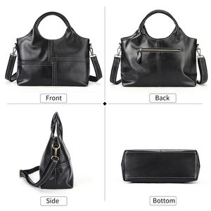 Sac à main à bandoulière de luxe en cuir véritable, couleur unie, personnalisable, fermeture éclair, grande capacité, sac à main pour femmes - Product Image 4