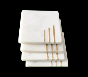 White Stone <b>Coaster</b> Set, Natural Marble <b>Drink</b> <b>Coasters</b> <b>for</b> Kitchen and Dining Table - Product Image 3
