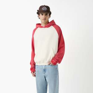 Sweat-shirt à capuche pour homme, manches raglan, coupe ample, 100% coton molletonné, couleur unie, style décontracté, automne - Product Image 1