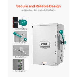 Interruttore di Trasferimento di Potenza a Doppio Contatto per Impieghi Gravosi 200A, 48000W, Manuale, per Generatore, Compatibile 120/240V, Corrente di Telaio 63A - Product Image 4