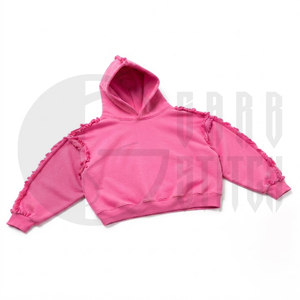 เสื้อฮู้ดดี้สีชมพูผ้าฝ้ายทรงโอเวอร์ไซส์แบบครอป แต่งระบาย แขนเสื้อแบบปกติ ผ้าถัก สวมใส่สบายๆ ได้ทั้งชายและหญิง เหมาะสำหรับฤดูใบไม้ร่วง - Product Image 2