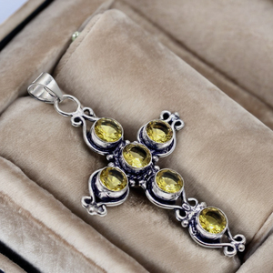 925 Sterling Silver Vintage Religious Jewelry Gold Plated <b>Cross</b> Pendant with Gemstone Artisan <b>Necklace</b> <b>for</b> Men and <b>Women</b> - Product Image 4