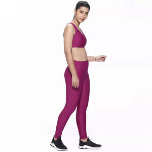 Ensemble de yoga grande taille pour femme, ensemble de sport en dentelle unie, haut court sans manches, ensemble de yoga avec ceinture, ensemble de yoga deux pièces - Product Image 2