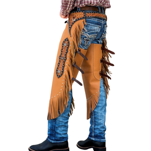 Chaps de cowboy western en cuir faits main Royal International avec franges, équipement d'équitation et de moto, protection des jambes - Product Image 2