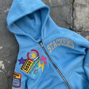 Sweat-shirt à capuche unisexe de qualité supérieure avec broderie 3D en chenille, fermeture éclair, coupe régulière, style streetwear - Product Image 3