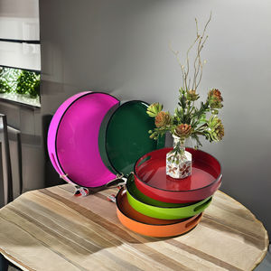 ถาดเสิร์ฟ MDF ทรงกลมทำด้วยมือเคลือบแล็กเกอร์ผิวมันอย่างยั่งยืนและมีสีสันสำหรับตกแต่งบ้าน - Product Image 6